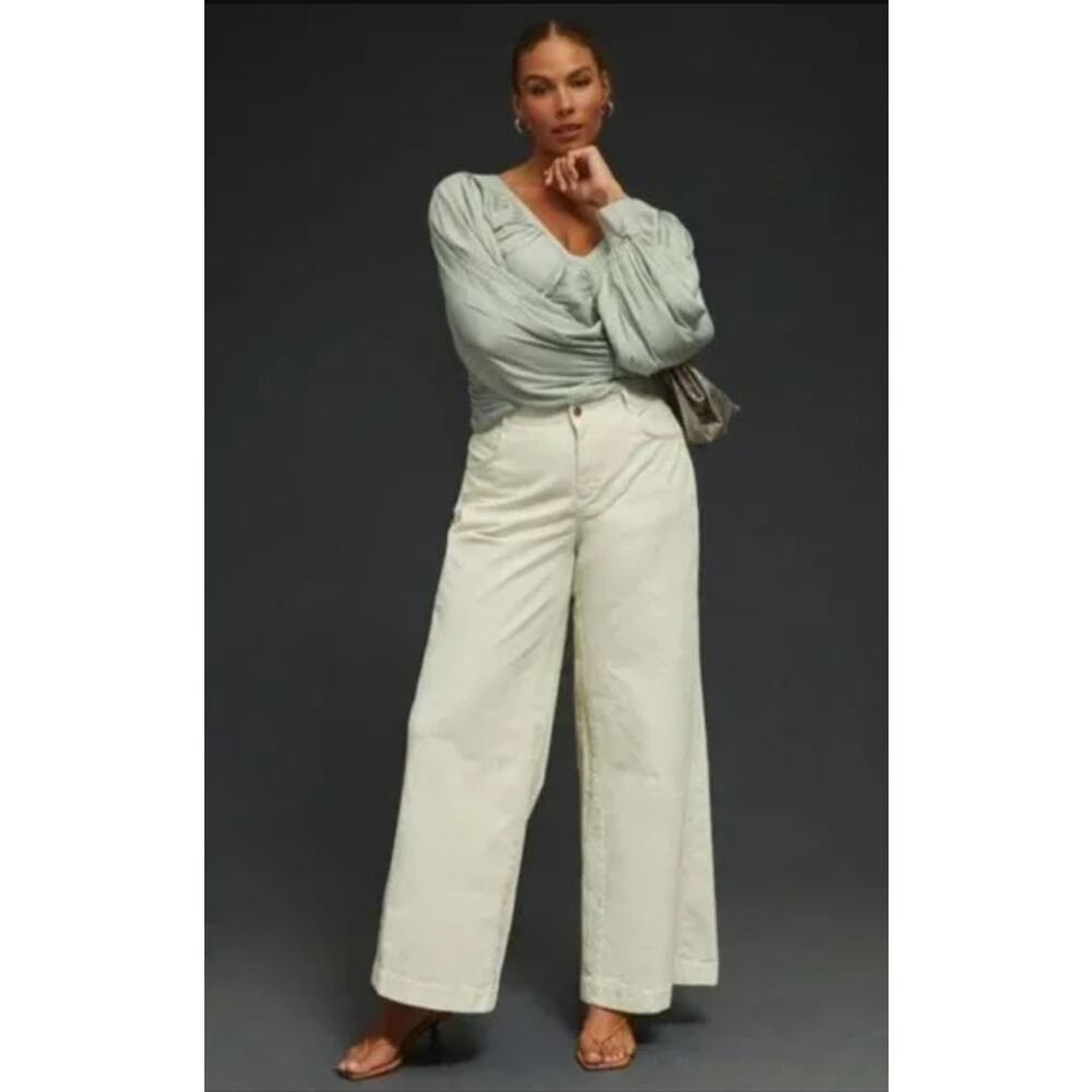 Anthropologie Pilcro Off‎ White Gwen Wide Leg Corduroy Pants EUC 32